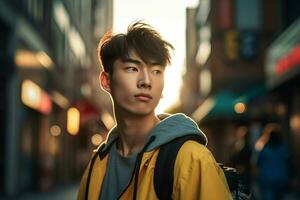 Korean male model on street. Generate ai photo