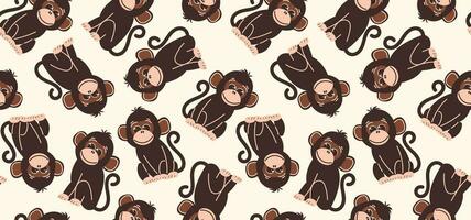 Seamless pattern with monkeys in flat style. Vector background with cute monkey characters. Abstract background.