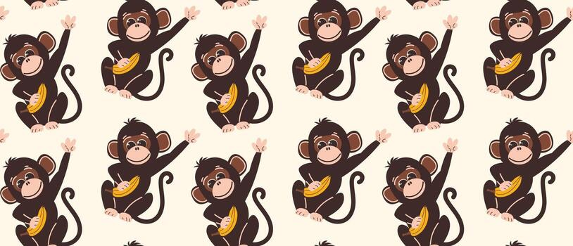 sin costura modelo con monos en plano estilo. vector antecedentes con linda mono caracteres con plátano en mano.