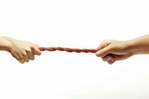 Tug of war isolated on white background with two hands. Generate Ai photo