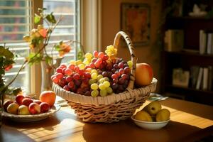 Fruit basket dining room. Generate Ai photo