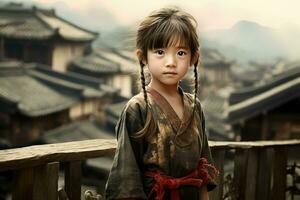 Modest Chinese village girl. Generate Ai photo