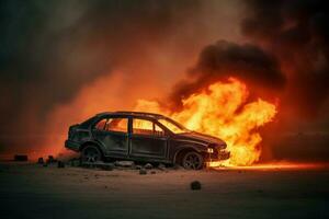 Scene of burning car. Generate ai photo