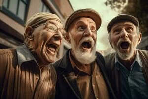 Group of excited elderly men. Generate ai photo