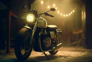 motorista motocicleta noche calle movimiento. generar ai foto