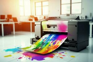 Printer color splashes paints. Generate Ai photo