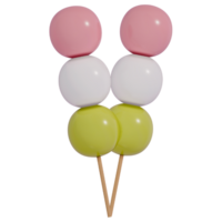 Japanese dessert Colorful Dango Skewers , 3d rendering on a transparent background png