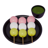 japonês sobremesa colorida dango espetos , 3d Renderização em uma transparente fundo png