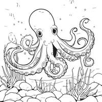 cute octopus coloring page vector