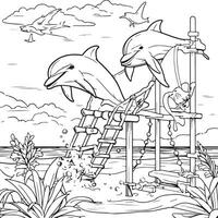 Dolphin Playground coloring page vector