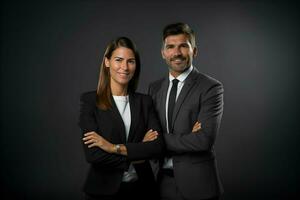 a man and woman in business attire posing for the camera.  AI Generative photo