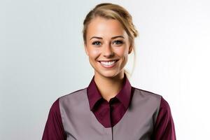 a smiling woman in a uniform with a smile. ai generative photo