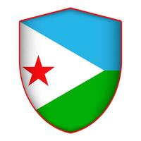 Djibouti flag in shield shape. Vector illustration.