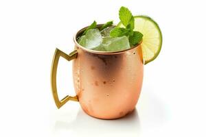 a copper moscow mule with lime and mint.ai generative photo