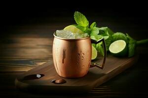 moscow mule with mint leaves and lime. ai generative photo