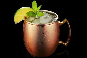 a copper moscow mule with lime and mint. ai generative photo