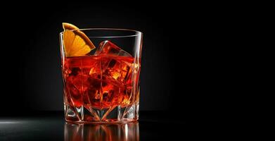 vaso de sabroso alcohólico negroni cóctel con naranja rebanada, Copiar espacio. ai generativo foto