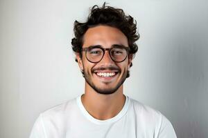 un hombre con lentes y un barba es sonriente. ai generativo foto