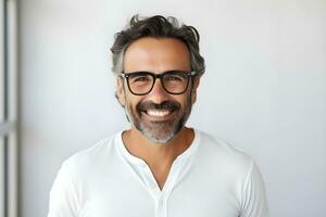 a man with glasses and a beard is smiling. ai generative photo