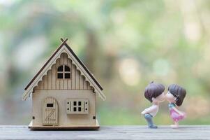 Kissing couple with home background for Valentine's day or Wedding concept photo