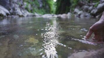 The entry of the hand into the water. video