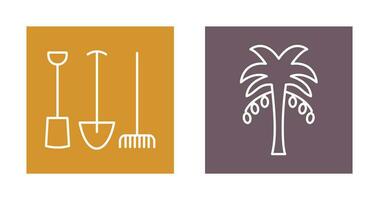 jardinería herramientas y palma árbol icono vector