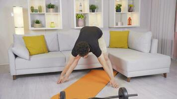 Man doing sports exercises at home. video