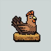 Pixel art illustration Hen. Pixelated Hen. Hen farm pixelated for the pixel art game and icon for website and video game. old school retro. vector