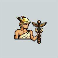 píxel Arte ilustración Hermes mercurio. pixelado griego Hermes. griego mitología Hermes pixelado para el píxel Arte juego y icono para sitio web y vídeo juego. antiguo colegio retro vector