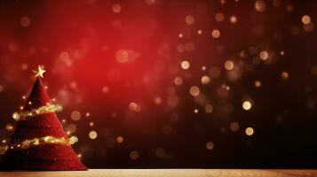 Navidad regalos en un de madera mesa con un rojo generado por ai foto