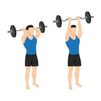 hombre haciendo barra con pesas marcha atrás apretón tricep extensión ejercicio. vector