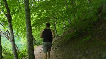 löpning på grov vägar i de skog. video