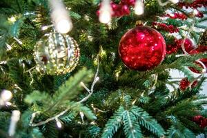 Christmas lights. Boke of blue and yellow spots. Defocused Image Of Illuminated christmas tree. Copyspace photo