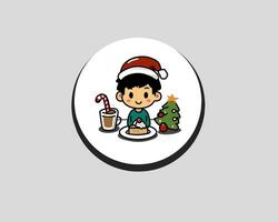 creative design art illustration of a child wearing a Santa hat celebrating Christmas, cartoon small child celebrating Christmas and New Year. vector