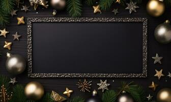 foto marco de hermosa negro color Navidad adornos ai generado