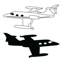 small private jet plane black and white vector