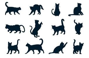 A set of silhouettes of different cats vector