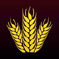 Three golden ears of wheat on a dark background vector