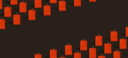 Black friday sale, shopping concept. Red paper shopping bag pattern on black background. photo