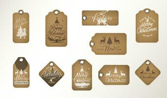 collection of 10 kraft paper christmas gift tags. vector