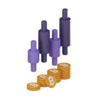 Cryptocurrency bitcoin coin with candlestick chart  3D render png