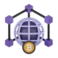 Blockchain and Bitcoin Network Concept - 3D Crypto Icon 3D render png