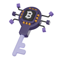 Futuristic bitcoin key 3D icon virtual cryptocurrency Symbol 3D render. png