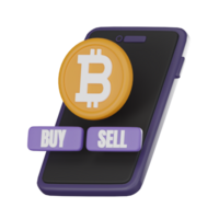 Mobile cryptocurrency trading icon Bitcoin buy and sell 3D render png