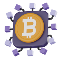 Bitcoin chip crypto currency on microprocessor icon 3D render png