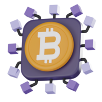 Bitcoin chip crypto currency on microprocessor icon 3D render png