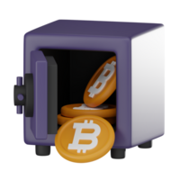 bitcoin seguro 3d icono seguro cripto activo ilustración para inversión y Finanzas 3d hacer png