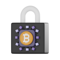 Bitcoin cryptocurrency lock icon 3D render png