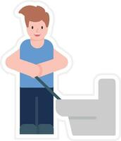 Man Cleaning Bathroom Vector Icon