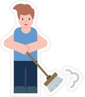 hombre barriendo piso vector icono